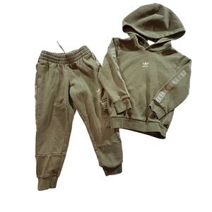 Adidas Originals Kids Olive Green Hoodie and Joggers Tracksuit Set Size 5T